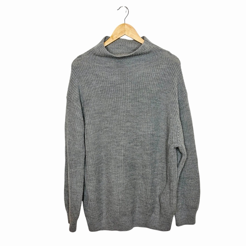 Quince Merino Wool Relaxed Turtleneck Sweater Light Heather Grey Womens size L